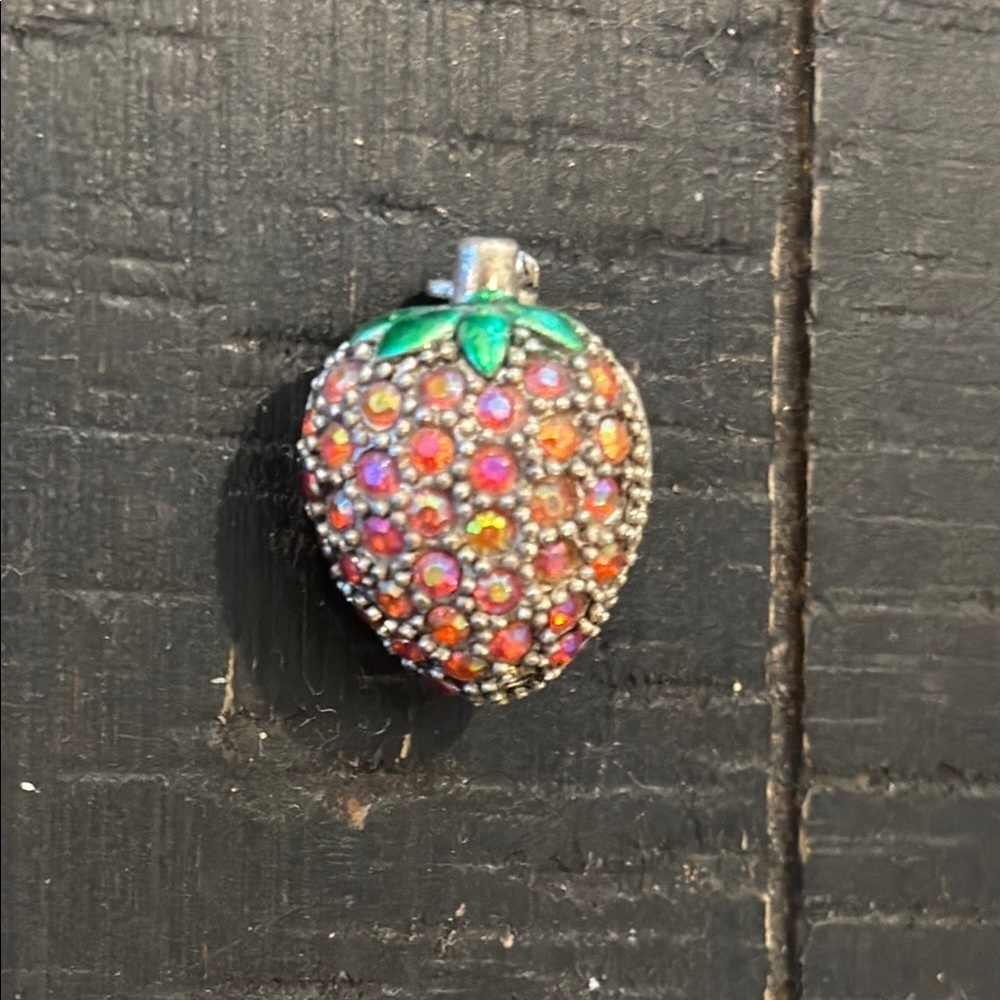 Laila Rowe Rhinestone Brooch Red Aurora Borealis Colorful Strawberry Pin Small